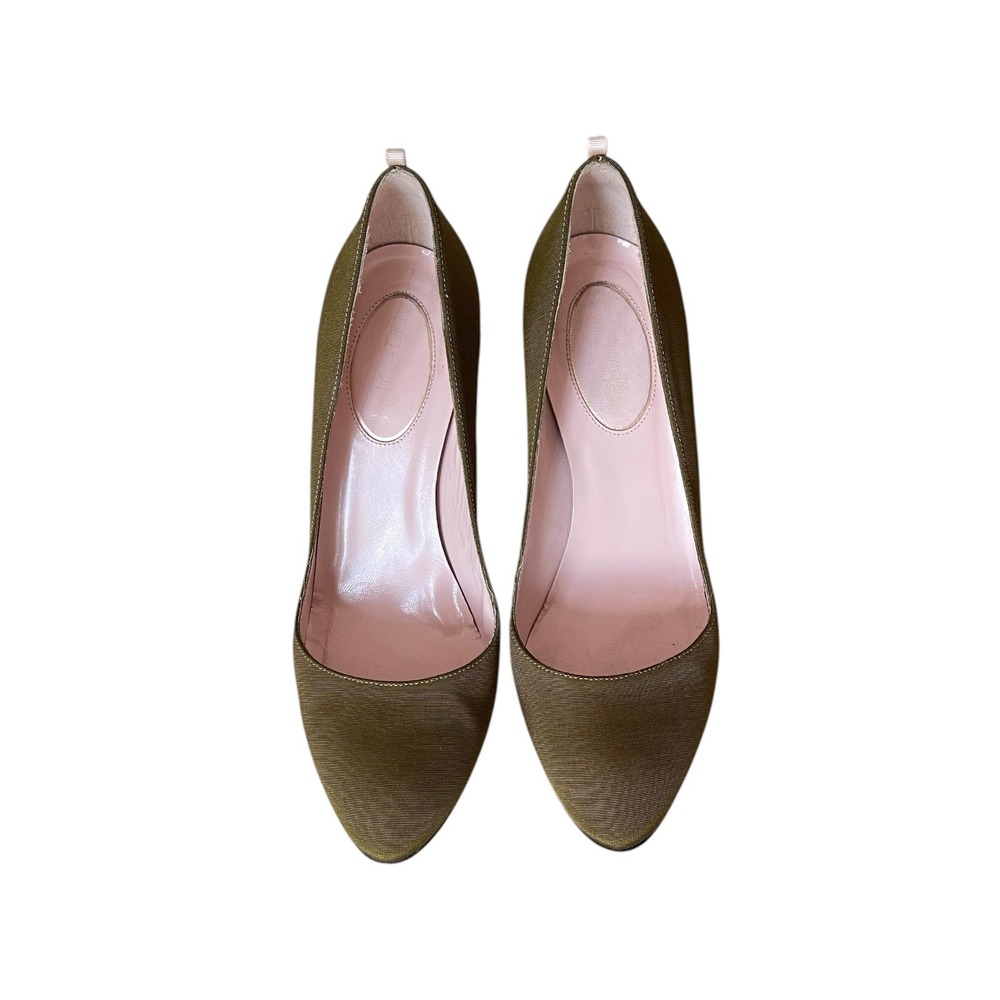 SJP Sarah Jessica Parker Lady Olive Green Grosgrain Almond Toe Pumps EU 37 $350 - Picture 4 of 9